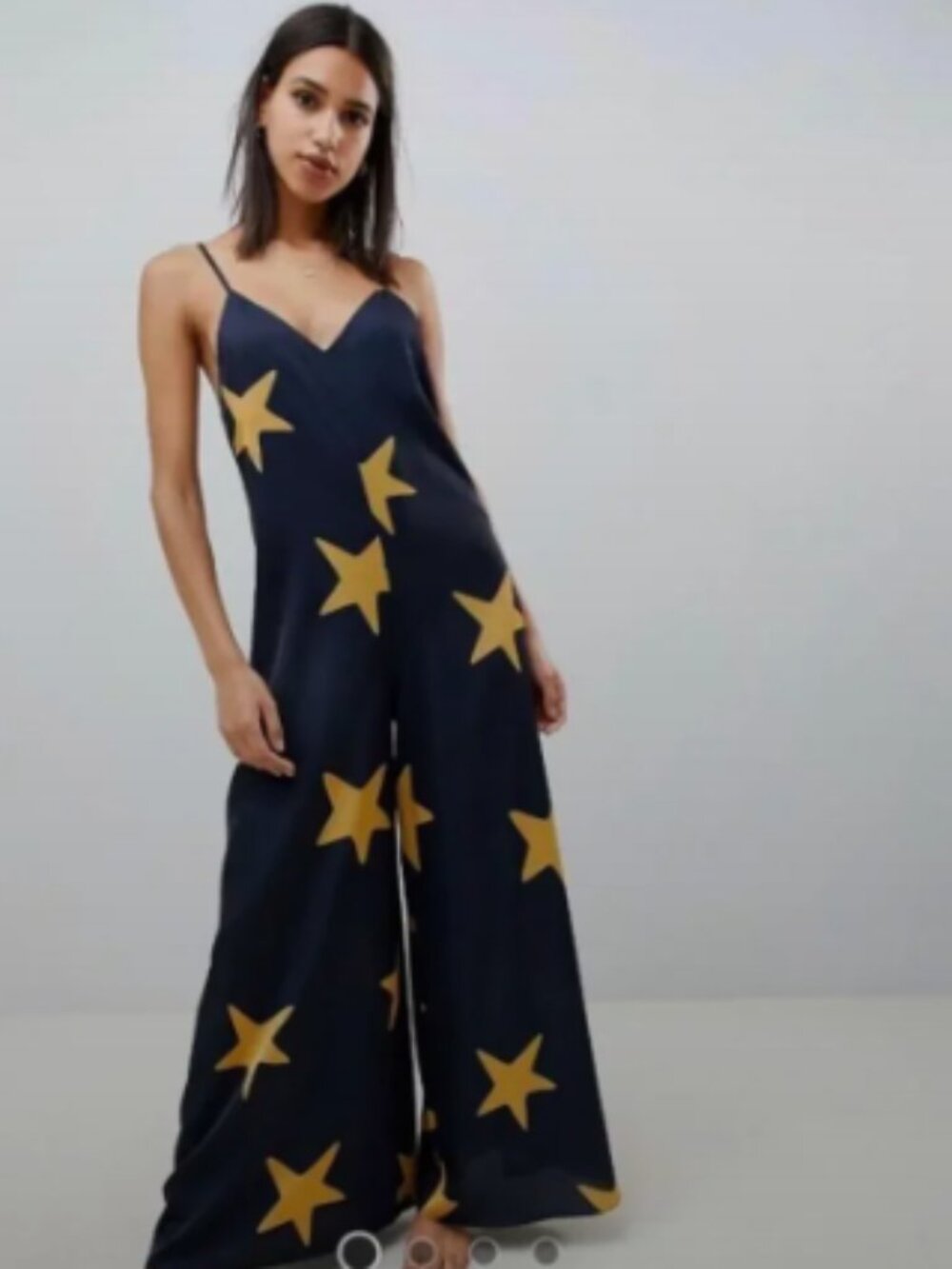 EUC ASOS Black & Gold Star Wide Leg Low Back Jumpsuit 4